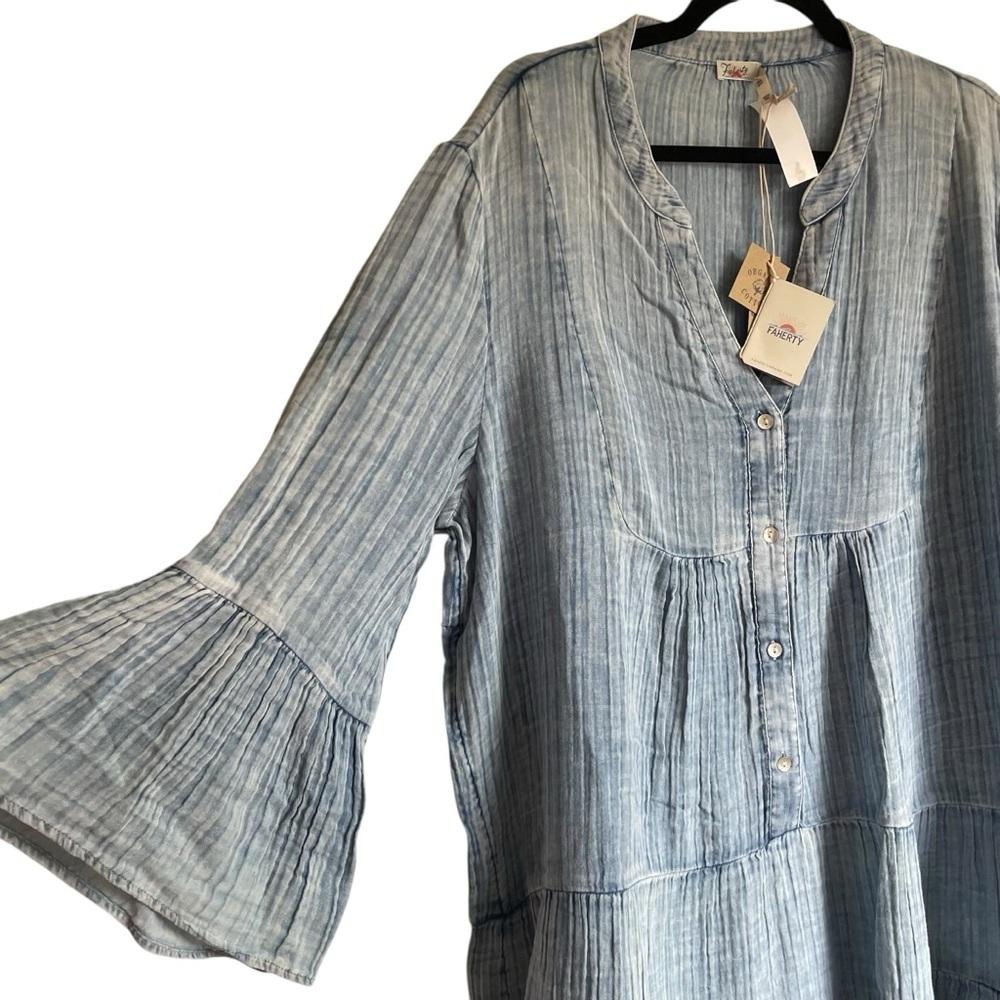 Faherty Dream Cotton Gauze Kasey Dress in Light Indigo Wash NWT - Picture 7 of 16